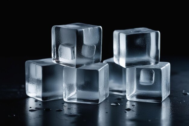 暗い背景の水平の構成に現実的な氷の立方体