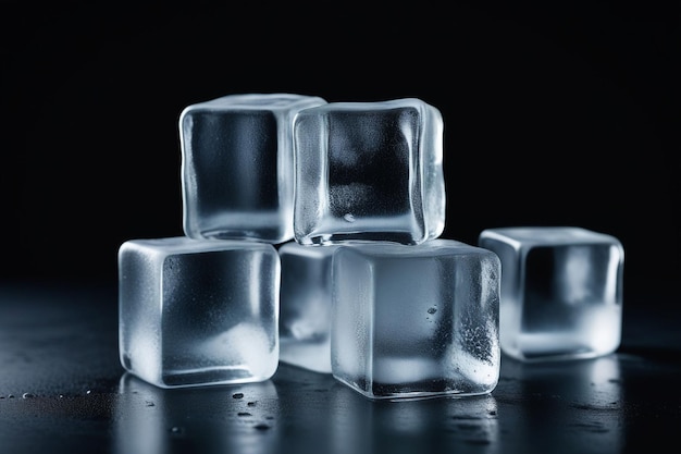 Realistic ice cubes on a dark background horizontal composition