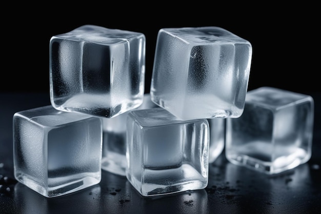 Realistic ice cubes on a dark background horizontal composition