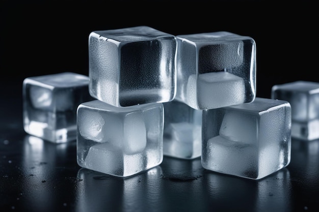 Realistic ice cubes on a dark background horizontal composition