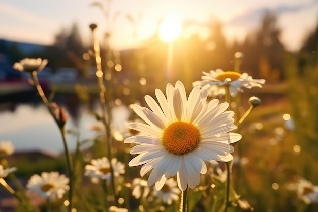 realistic Idyllic daisy bloom in spring