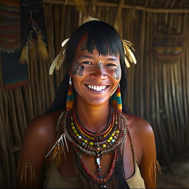 人工知能のリアルなイラスト先住民の顔の肖像画