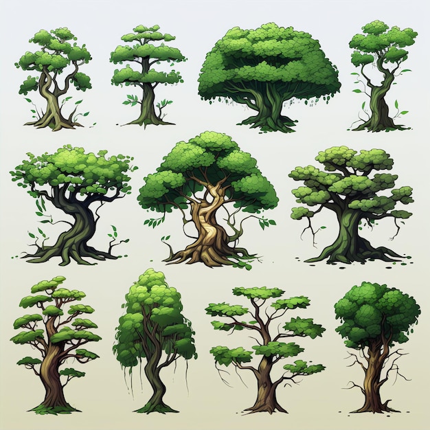 Realistic illustration of a banyan bonsai tree