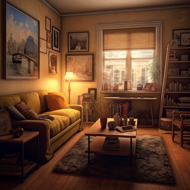 Realistic illustration of a beautiful vintage living room