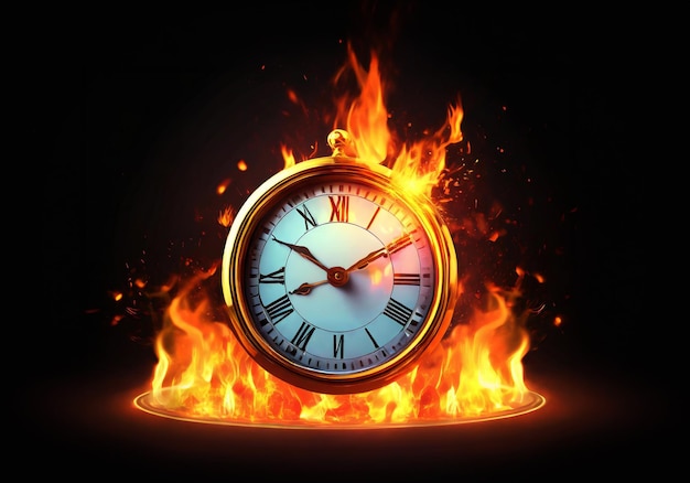Photo realistic illustration of a burned clock isolated on black background