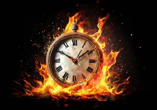 realistic illustration of a burned clock isolated on black background