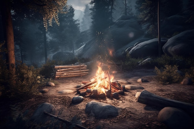 Realistic illustration of a campfire