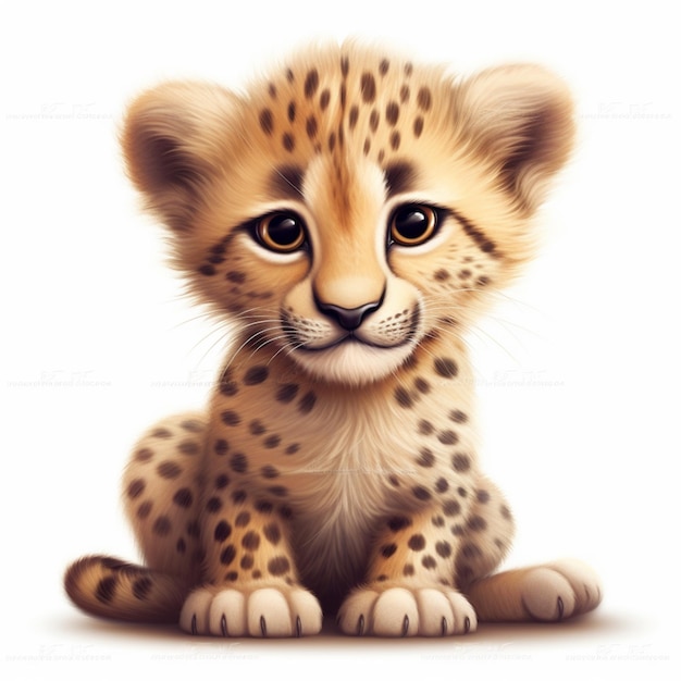 Realistic illustration of a cheetah cub sitting on the ground generative ai