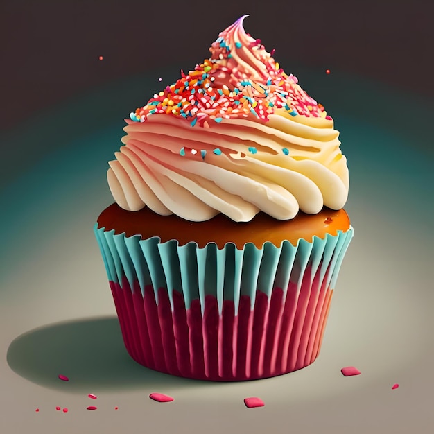 A Realistic Illustration Of A Cupcake With Frosting And Sprinkles 4