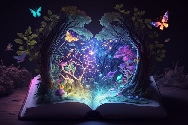 realistic illustration of a fairy tale open book