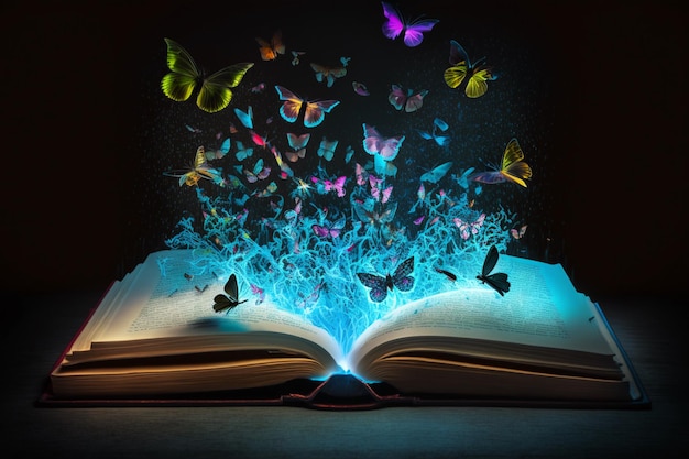 Photo realistic illustration of a fairy tale open book