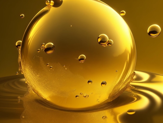 Realistic illustration of golden air bubbles or golden water droplets black background generative