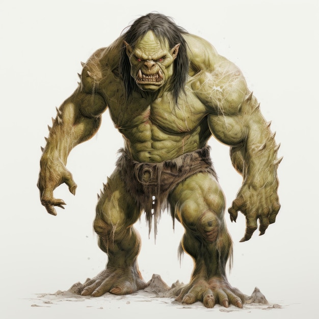 Photo realistic illustration of a green troll character in dc comics style