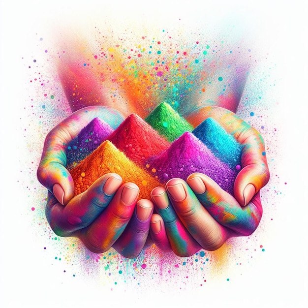 Realistic illustration for holi celebration with a hands full of colorful powders