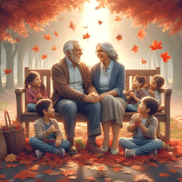 写真 祖父母の日を現実的に描いたイラスト
