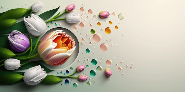 Realistic Illustration of a Tulip Blooming and Green Leaves