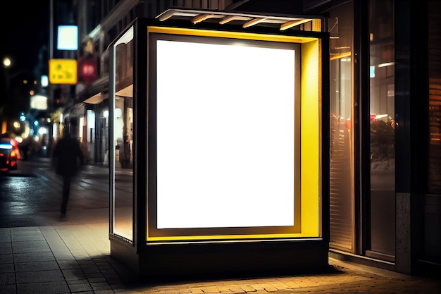 Realistic ilustration light advertising box mockup and city traffic at night generative AI