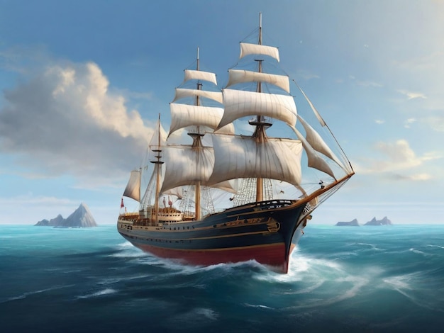 Realistic image of beautiful ship at sea