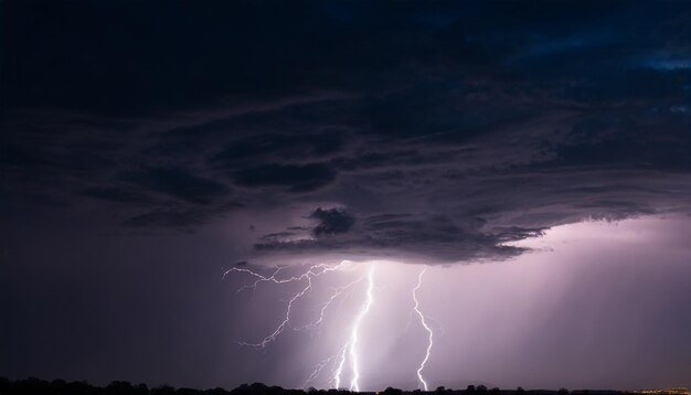 Realistic image capturing the brilliance of lightning tearing through the darkened sky durin