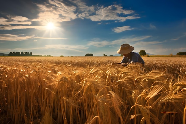 A realistic image of a farmer working in a field