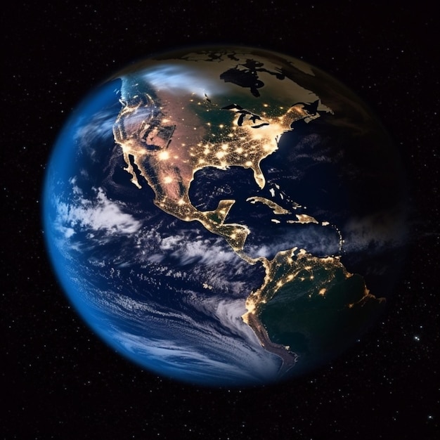 Realistic image of half of Earth seen from space Starry sky around