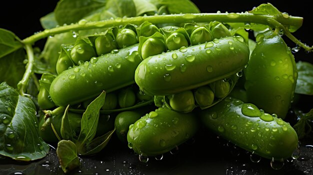 Realistic image of peas with water droplets