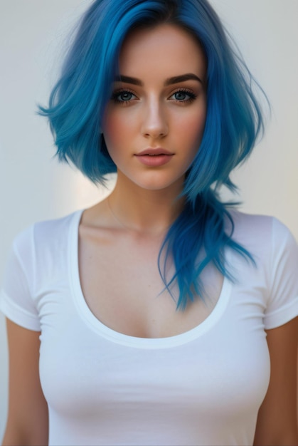 Realistic image of sexy young woman with colorful hair