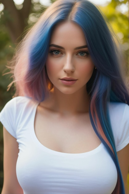 Realistic image of sexy young woman with colorful hair