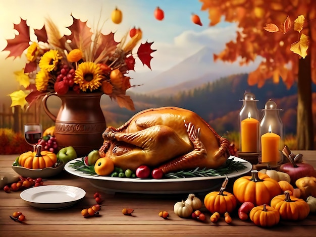 Photo a realistic image of a thanksgiving concept with an artificial intelligencegenerated background
