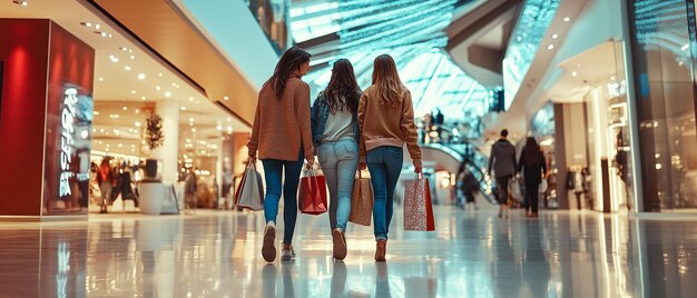 realistic image of three friends shopping together