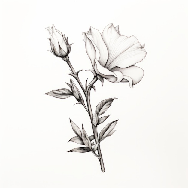 Realistic Ink Drawing Of A Campanula Poscharskyana Rose On White Background