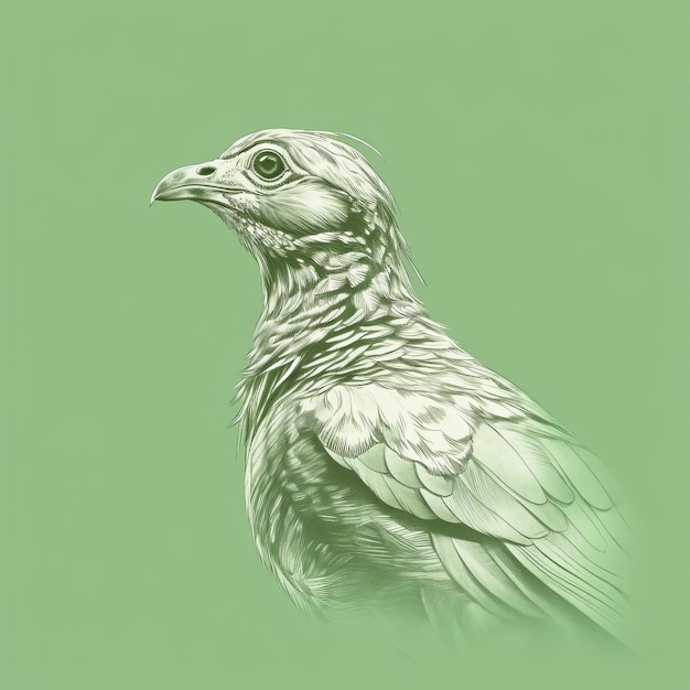 Photo realistic ink and graphite drawing of a pigeon on green paper