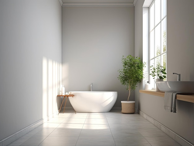 Реалистичный дизайн интерьера ванной с ванной современный минимальный дизайн генеративный ИИ