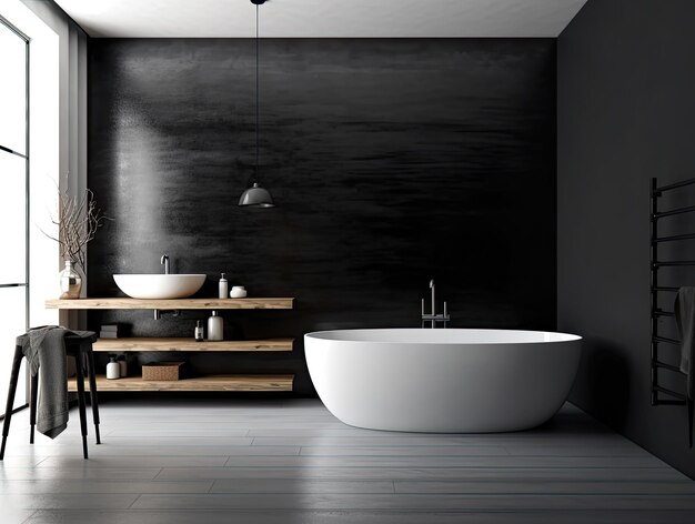 Realistic interior design bathroom with bathtub modern minimal design Generative AI