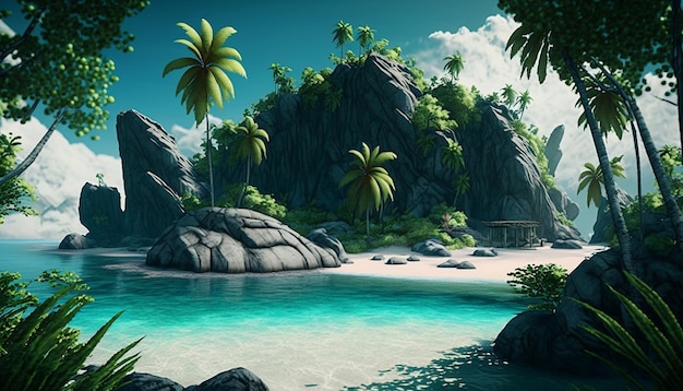 Photo realistic island beach on tropical beach ai generator image