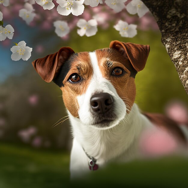 Realistic jack russel terrier on ravishing natural outdoor background