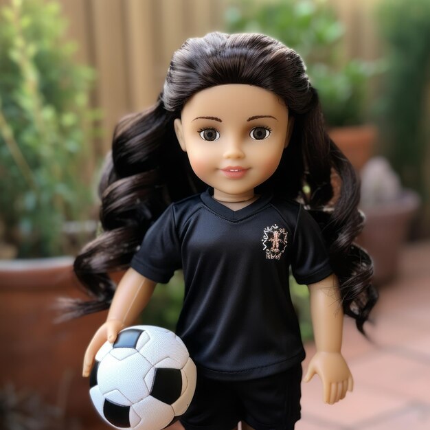 Photo realistic jessica doll with dark hair and soccer uniform