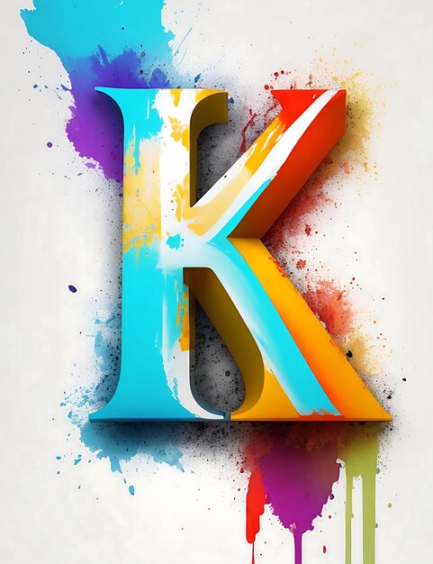 Realistic k letter with color splash