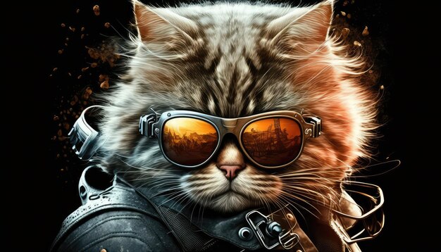 realistic kitten riding bike with sun glasses background for outdoor fun generative ai