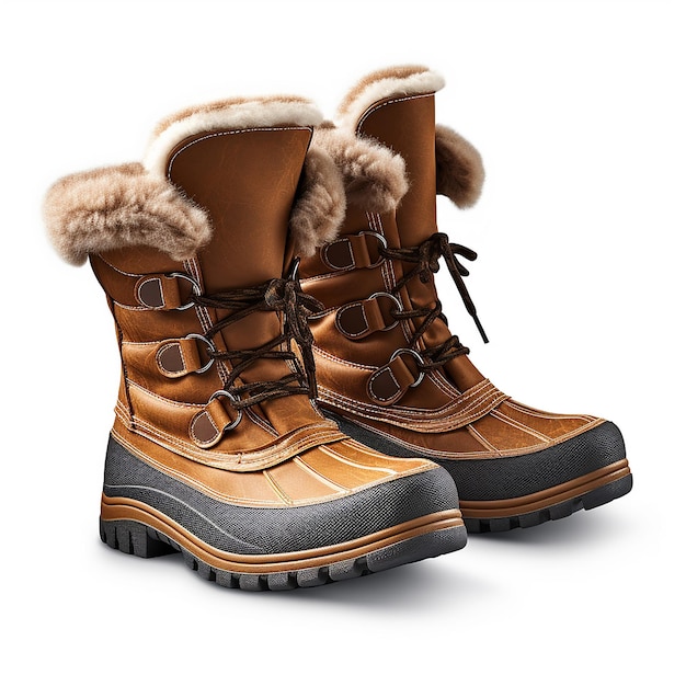 Realistic ladies winter boots on white background