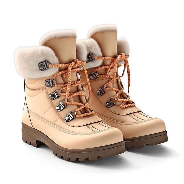 Realistic ladies winter boots on white background