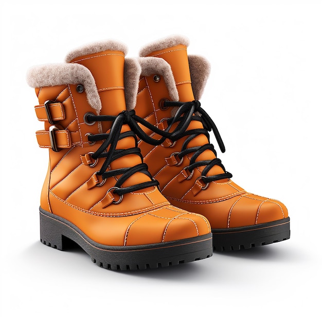 Realistic ladies winter boots on white background