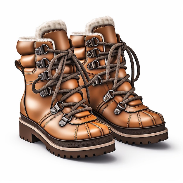 Realistic ladies winter boots on white background