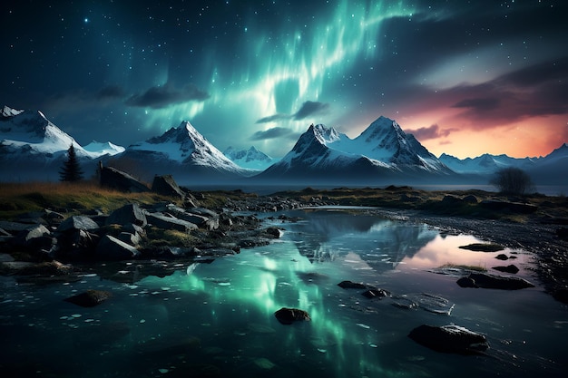 Photo a realistic landscape shot of the northern aurora borealis