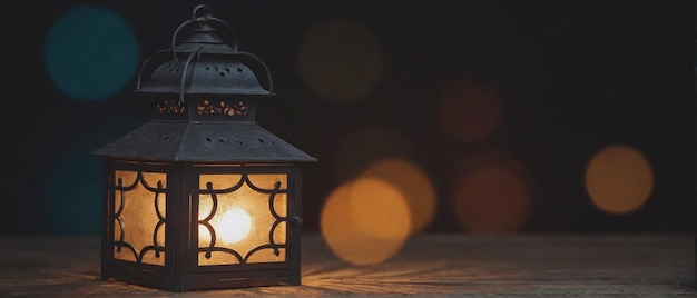 Realistic lantern lit up in the dark