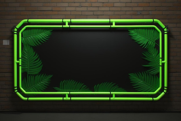 Photo realistic leaves with neon frame wallpaper