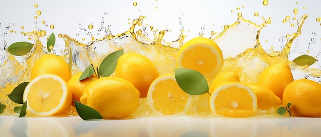 Realistic Lemons Juice Splash Composition with Slice