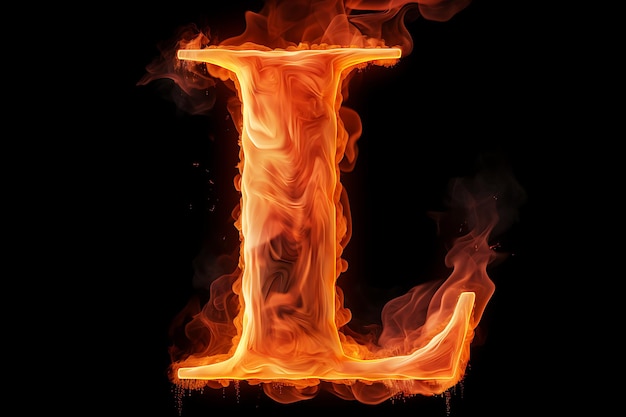 Realistic letter i made of fire on transparent background