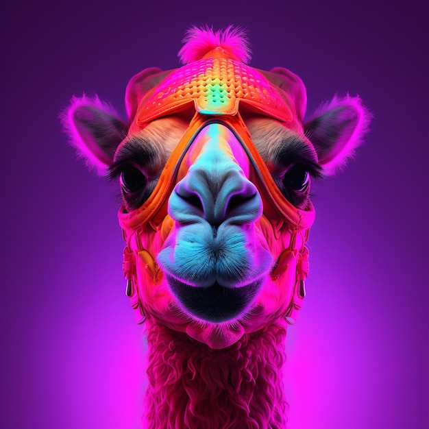 Photo realistic lifelike camel in fluorescent electric high