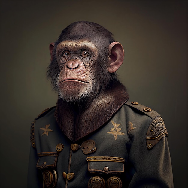 Фото Реалистичный шимпанзе в армейской военной военно-морской форме
